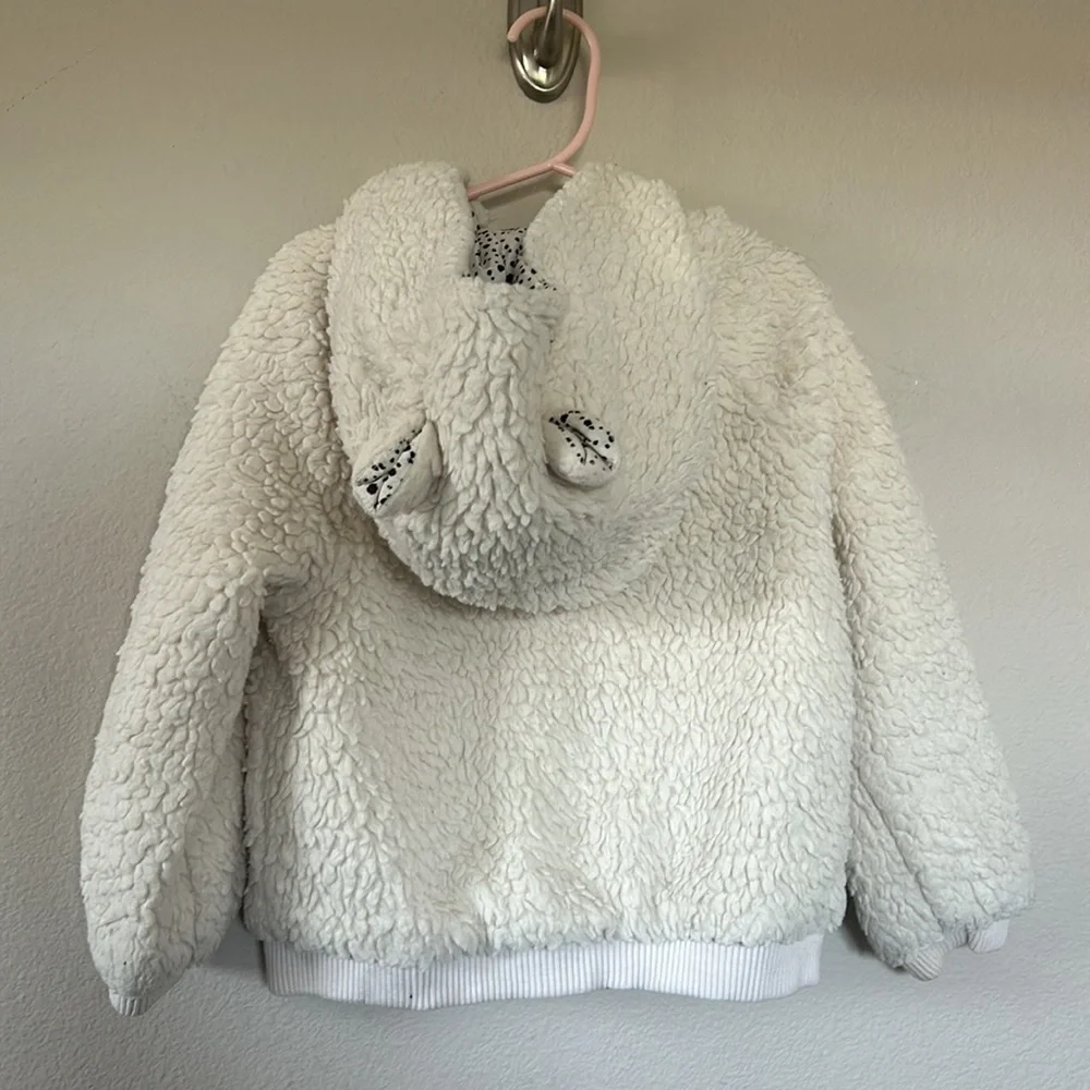 Gap Kids Girls Sherpa Bear Ear Hooded Cream Zip Up Jacket - Picture 4 of 6